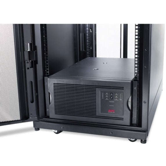 Side view of APC Smart-UPS mounted in server rack showing installation features