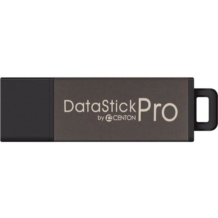 Front view of Centon DataStick Pro USB flash drive showing silver branding on black casing-alternate-image1