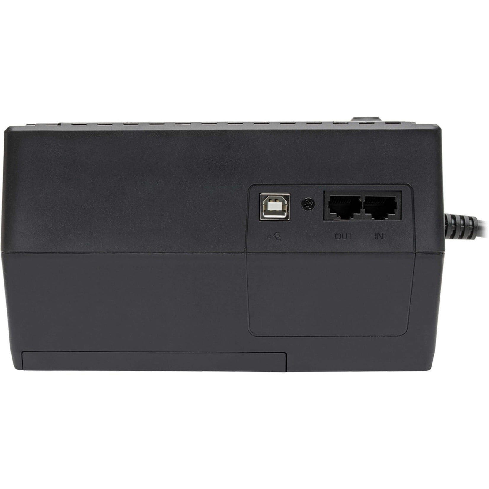 Side view of Tripp Lite INTERNET600U showing USB and network protection ports-alternate-image3