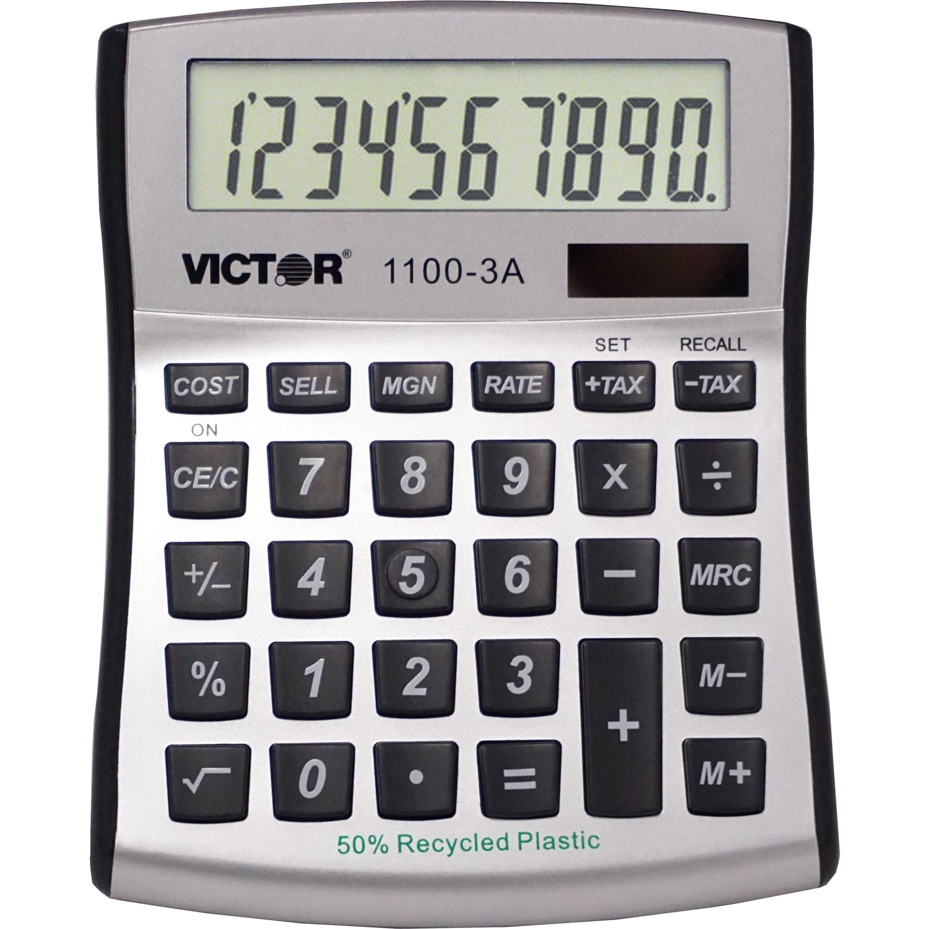 Victor 1100-3A Mini Desktop Calculator, Angled Display, Large Display, Battery Backup