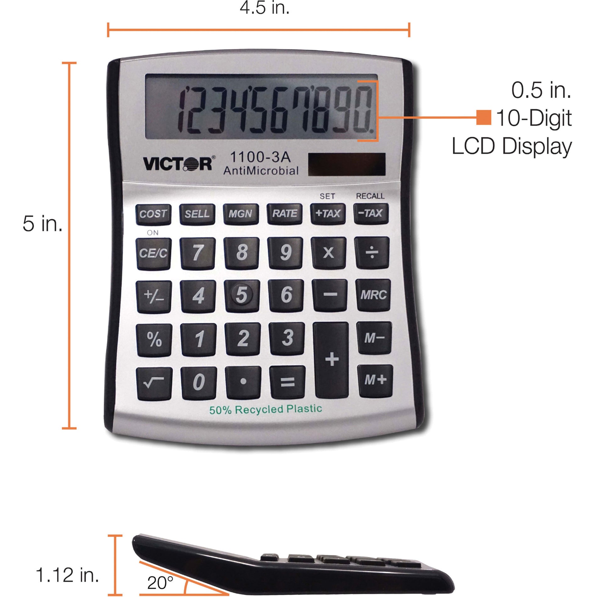 Victor 1100-3A Mini Desktop Calculator, Angled Display, Large Display, Battery Backup