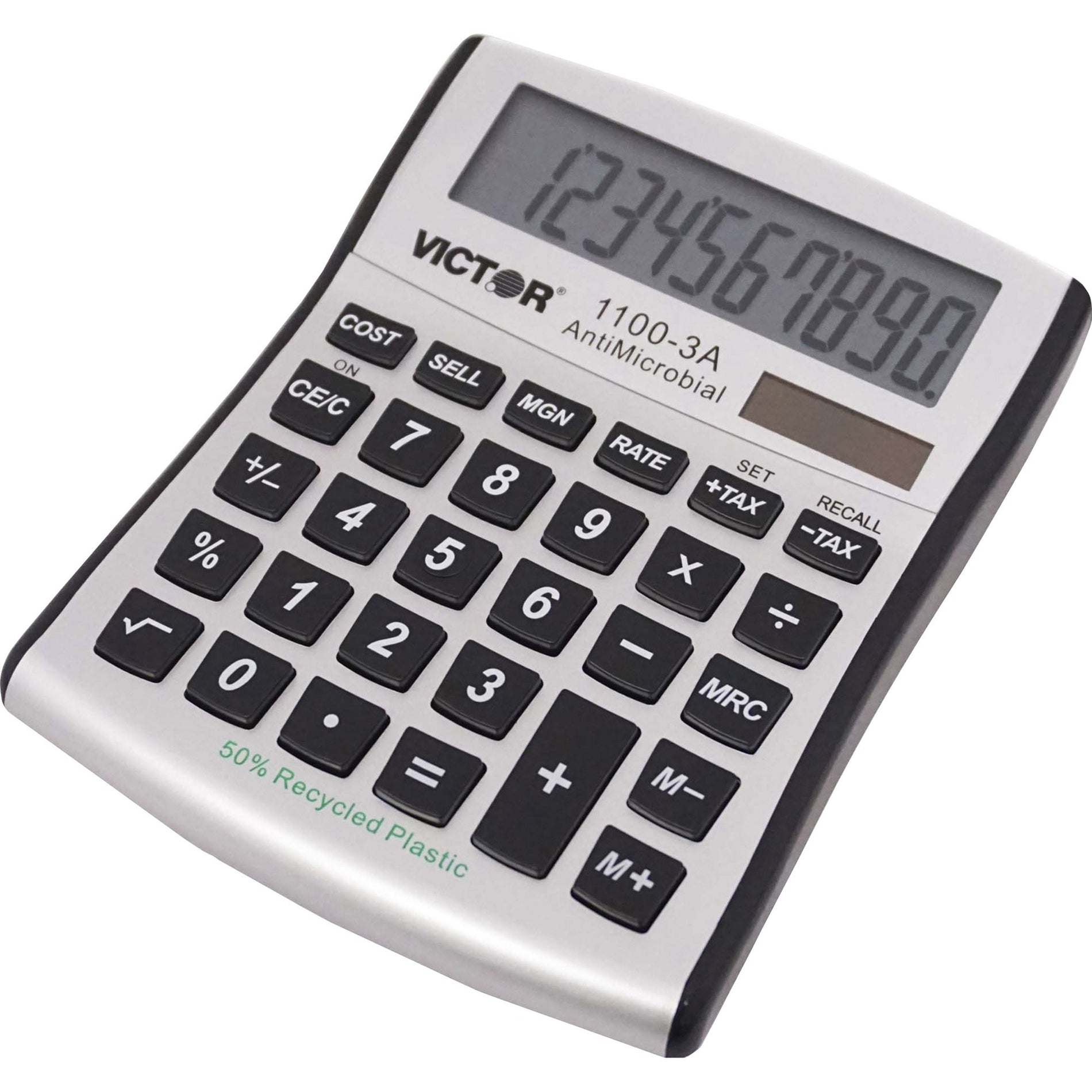 Victor 1100-3A Mini Desktop Calculator, Angled Display, Large Display, Battery Backup