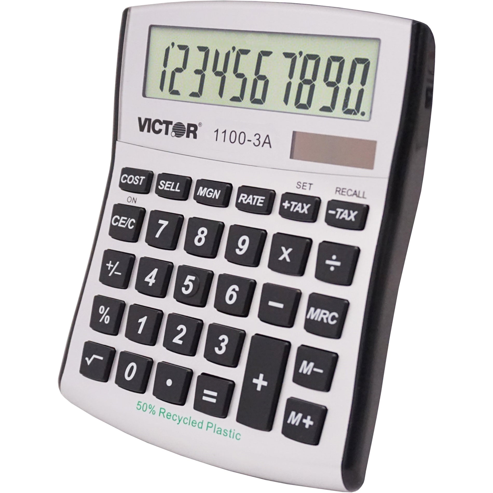 Victor 1100-3A Mini Desktop Calculator, Angled Display, Large Display, Battery Backup