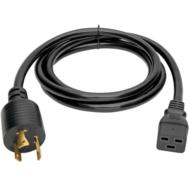 Full length view of Tripp Lite P040-010 power cord showing 10-foot black cable with connectors