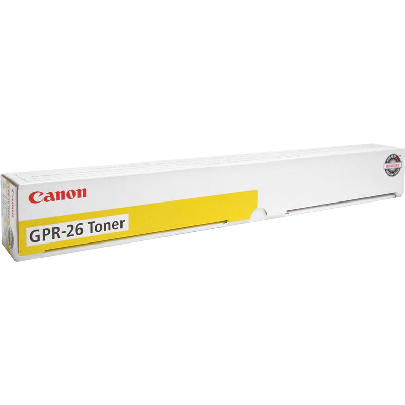 Canon GPR-26 yellow toner cartridge in original retail packaging with white box and yellow accent strip