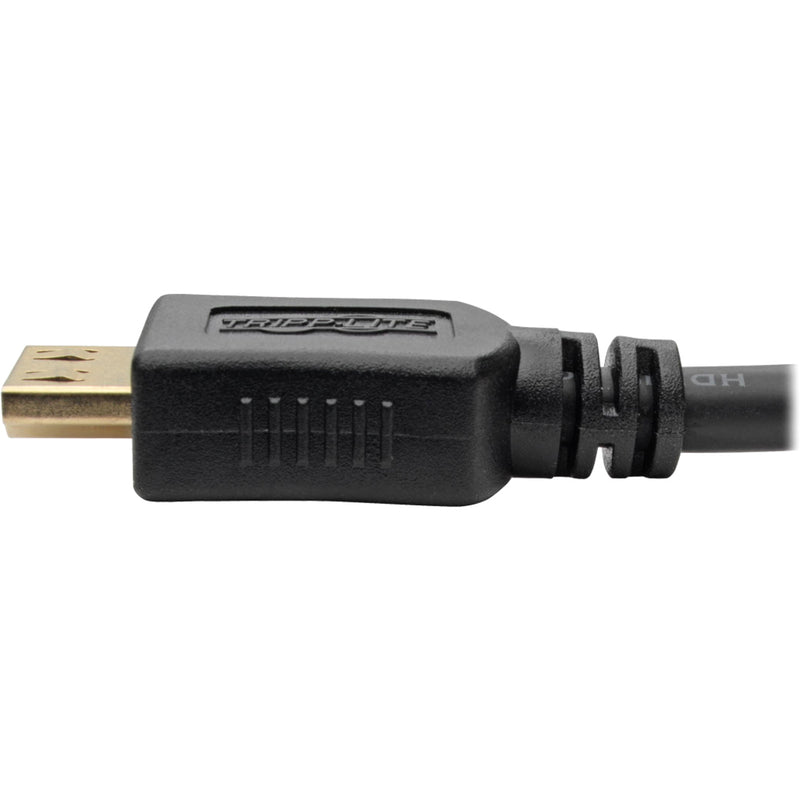 Close-up of gold-plated HDMI male connector with Tripp Lite branding