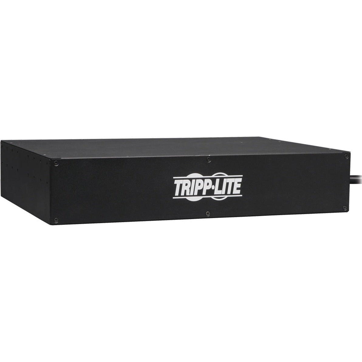 Side profile of Tripp Lite PDU showing 2U rack mount design and branded housing-alternate-image3