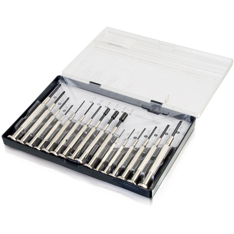 Open view of precision screwdriver set in protective case showing organized tool arrangement