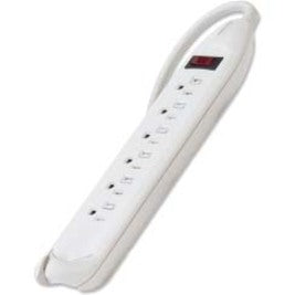 White Belkin 6-outlet power strip with illuminated switch and evenly spaced outlets