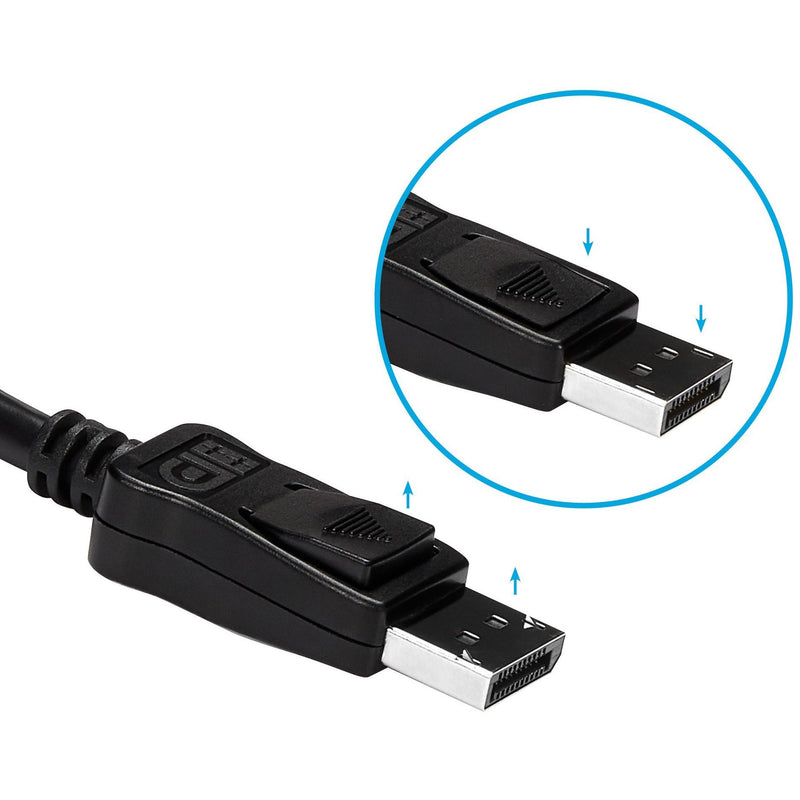 Detailed view of DisplayPort connector with latching mechanism highlighted