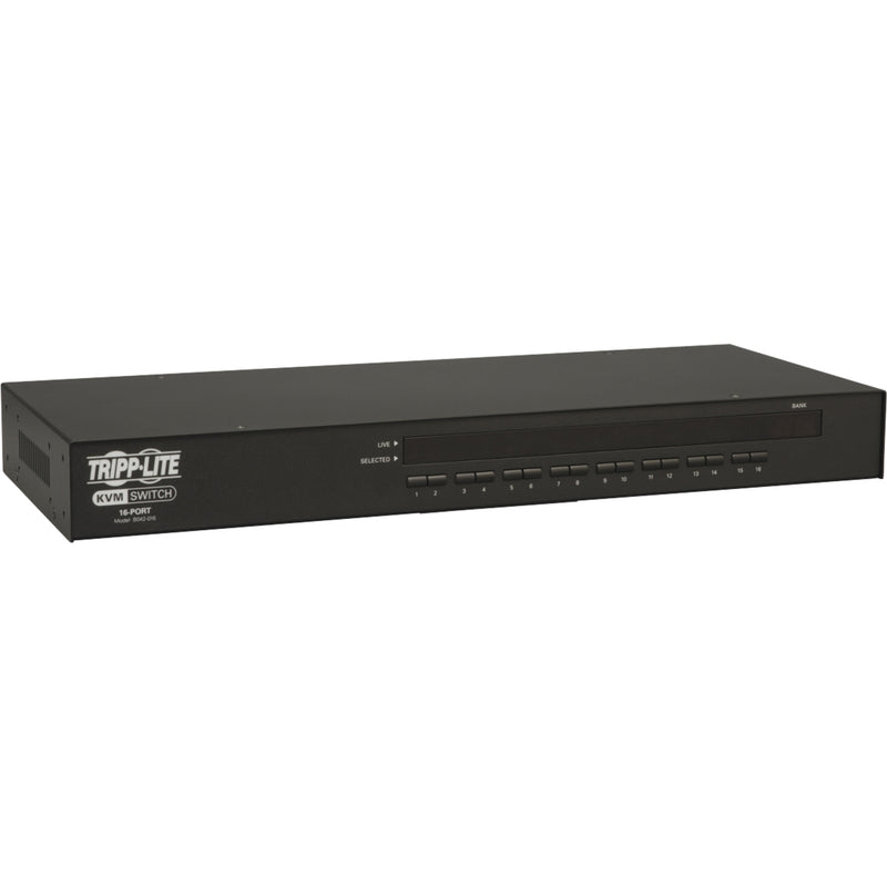 Angled view of Tripp Lite B042-016 KVM switch showing sleek design and construction