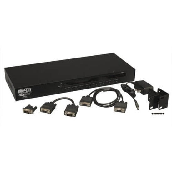 Tripp Lite B042-016 KVM switch with included mounting hardware, cables, and accessories