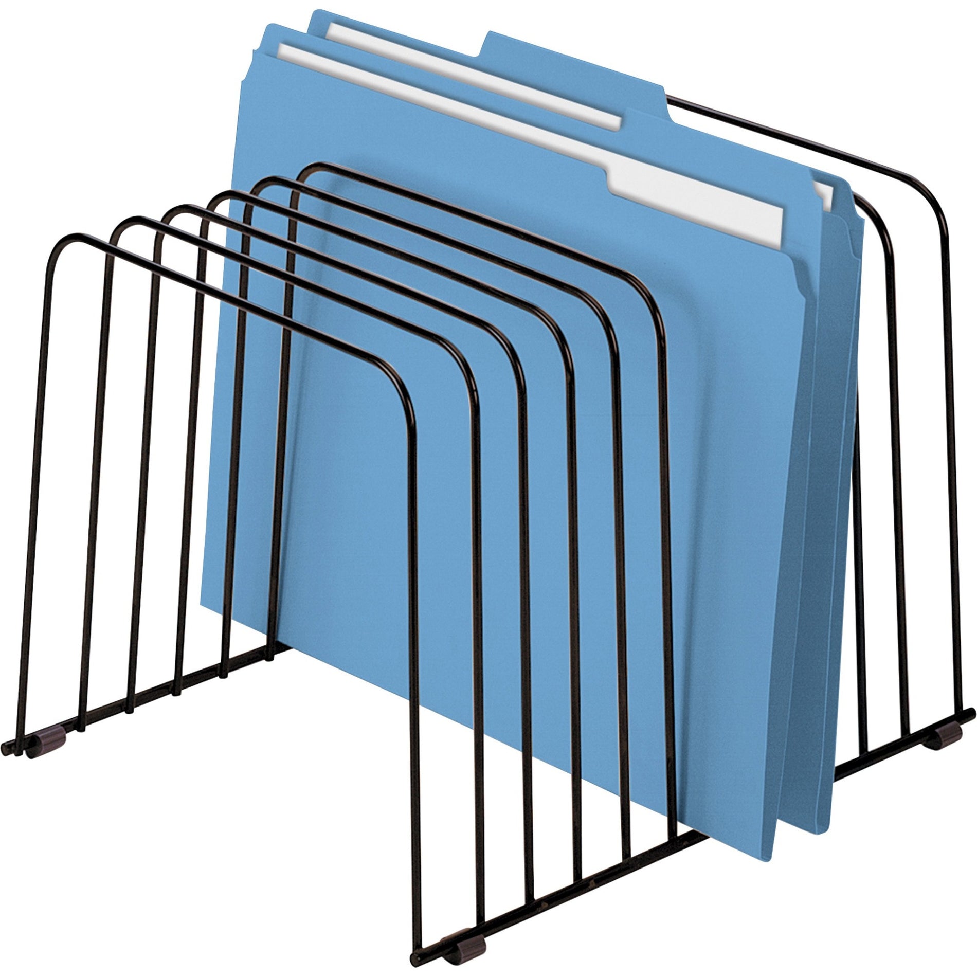 Black wire desktop file sorter with 11 dividers shown organizing blue folders-alternate-image1