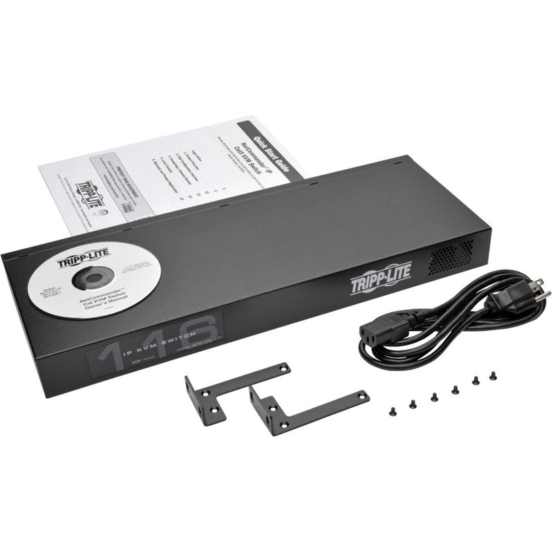 Tripp Lite KVM switch shown with included accessories and documentation