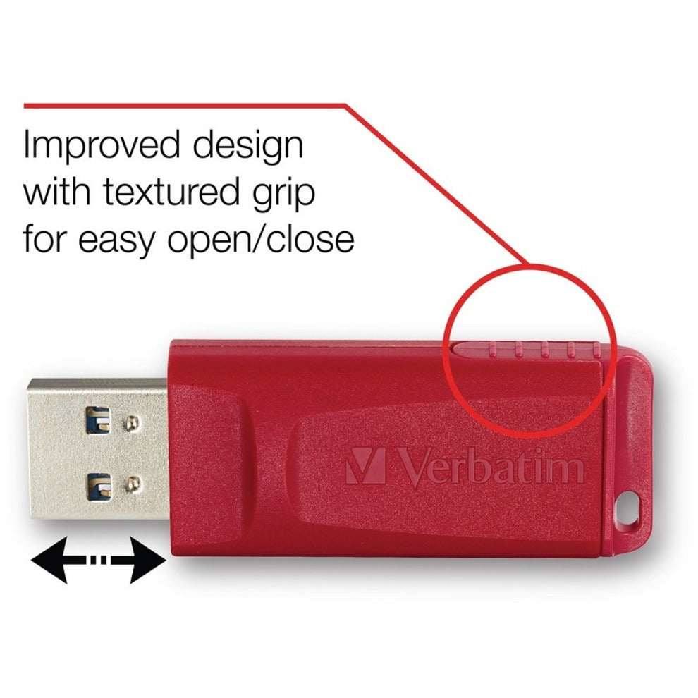 Detailed view of Verbatim USB drive's textured grip and sliding mechanism-alternate-image5