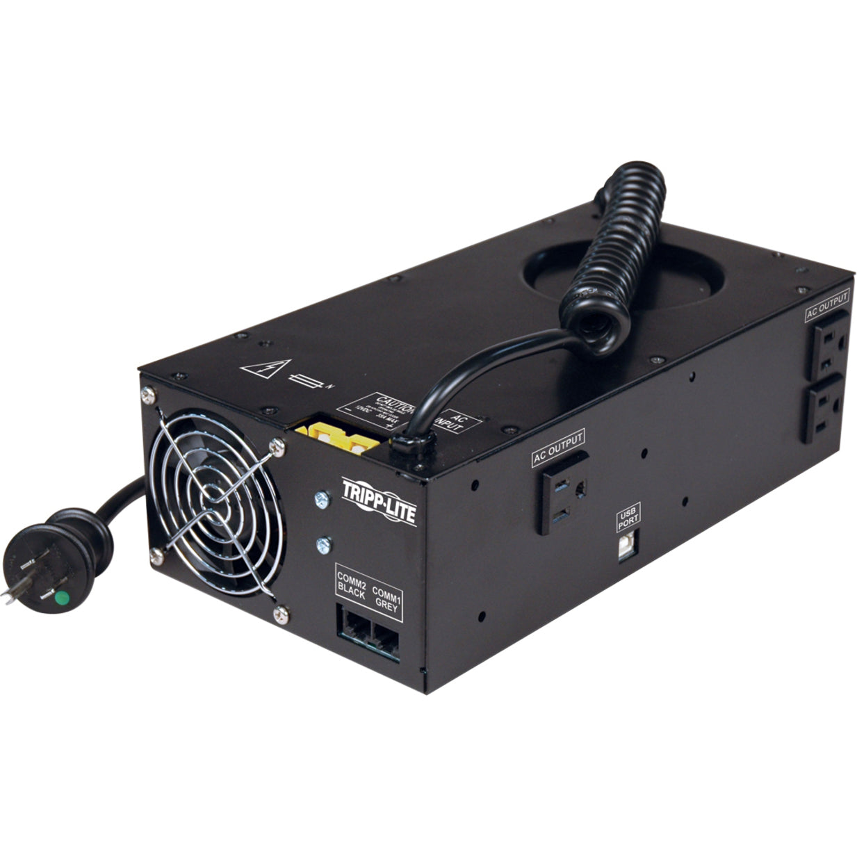 Tripp Lite HCRK-36 medical-grade power supply unit showing cooling fan, AC outlets, and hospital-grade power cord-alternate-image1