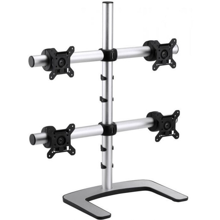 Front view of Atdec VFS-Q quad monitor stand showing mounting arms and VESA brackets