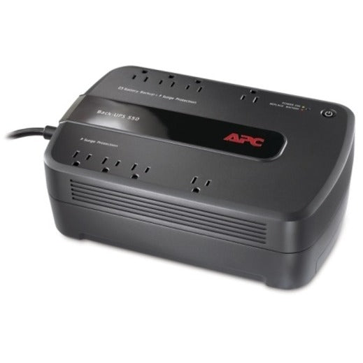 Front view of APC BE550G Back-UPS ES 550VA showing multiple power outlets and status indicators