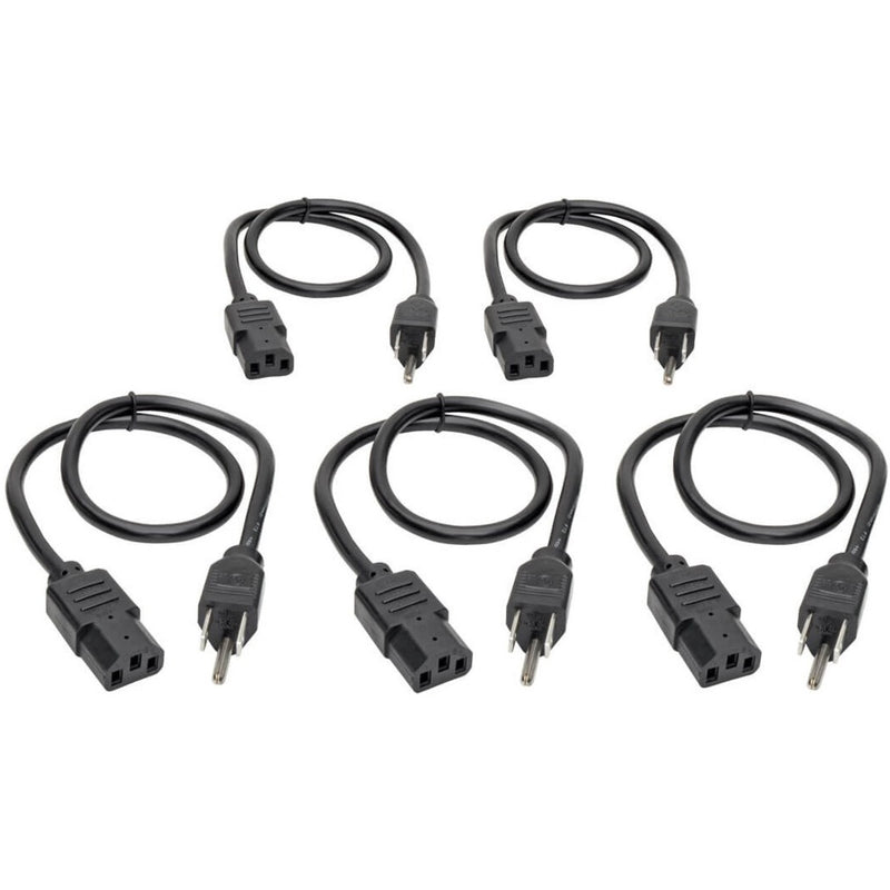 Set of five black 2-foot power cords with NEMA to IEC connectors arranged in display formation