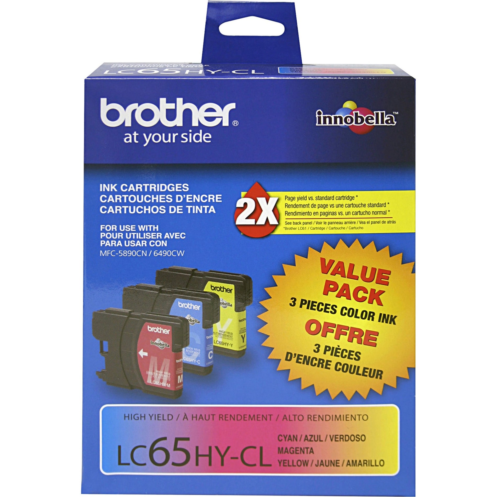 Brother LC653PKS LC65 Cartuchos de Tinta de Alto Rendimiento Paquete de 3 Magenta Amarillo Cian