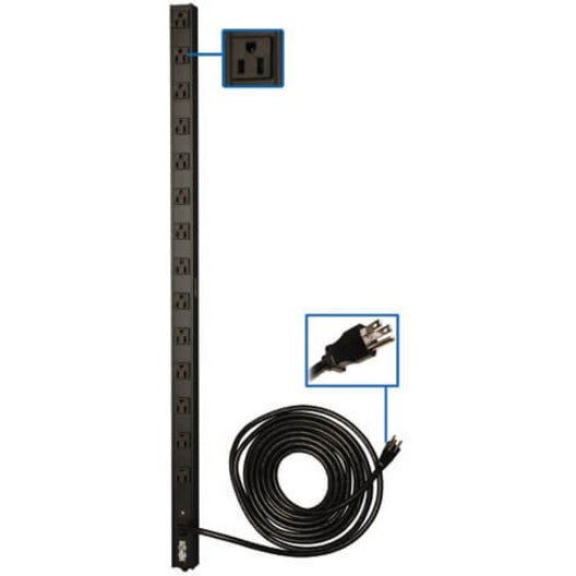 Detailed view of NEMA 5-15R outlets and NEMA 5-15P plug on PDUV15 PDU