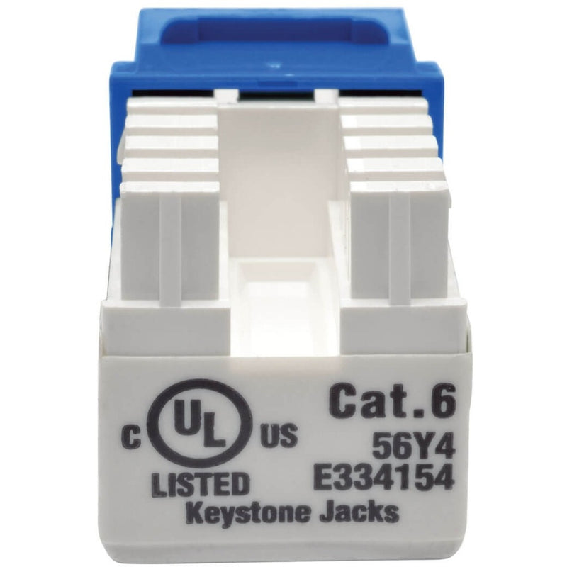 Rear view of Cat6 keystone jack showing UL certification and product specifications