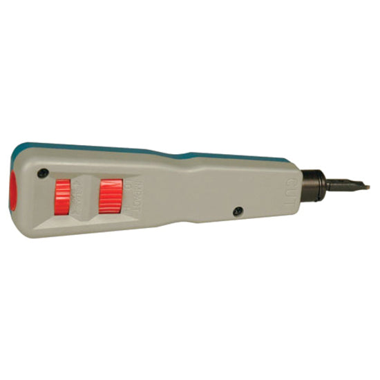 Tripp Lite N046-000 punch down tool showing grey body with red impact selectors and integrated blade