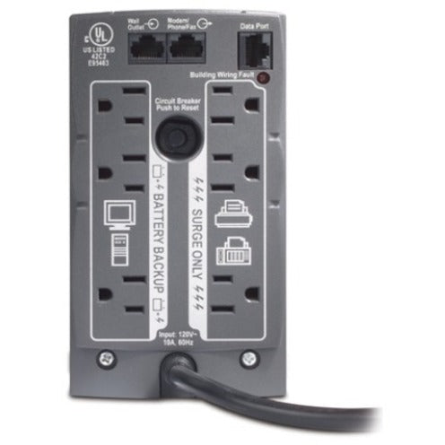 Detailed view of APC Back-UPS CS 500VA rear outlet configuration