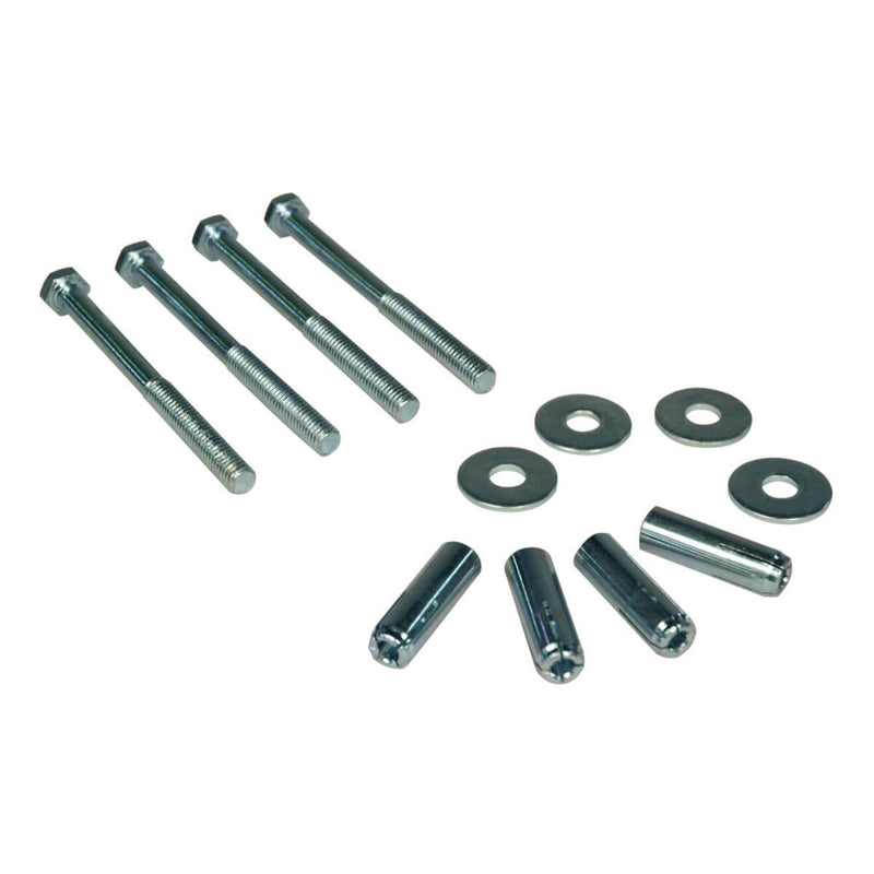 Complete set of Tripp Lite SRBOLTDOWN mounting hardware including bolts, washers, and concrete anchors arranged in systematic layout