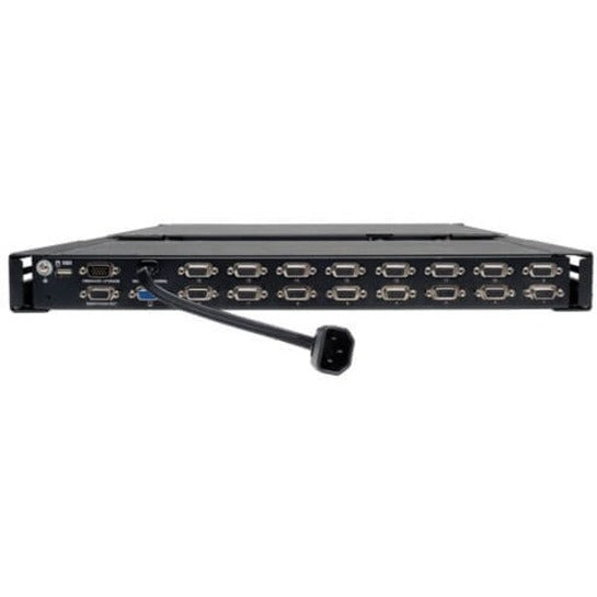 Detailed view of Tripp Lite KVM switch rear ports showing daisy-chain connectivity options