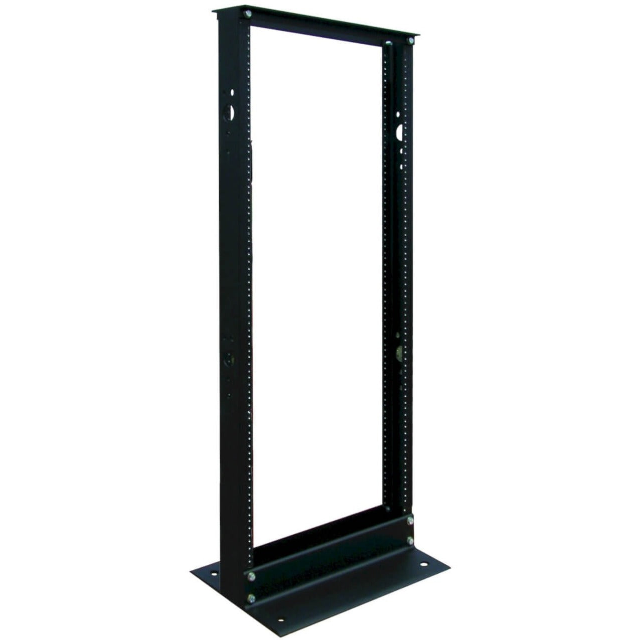 Tripp Lite SR2POST25 25U 2-post open frame rack showing full-length mounting rails and stable base plate-alternate-image1