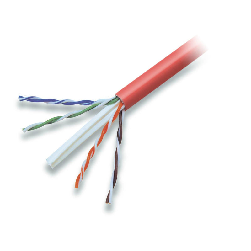 Close-up view of Belkin Cat 6 cable internal twisted pair construction showing colored wire pairs and red outer jacket