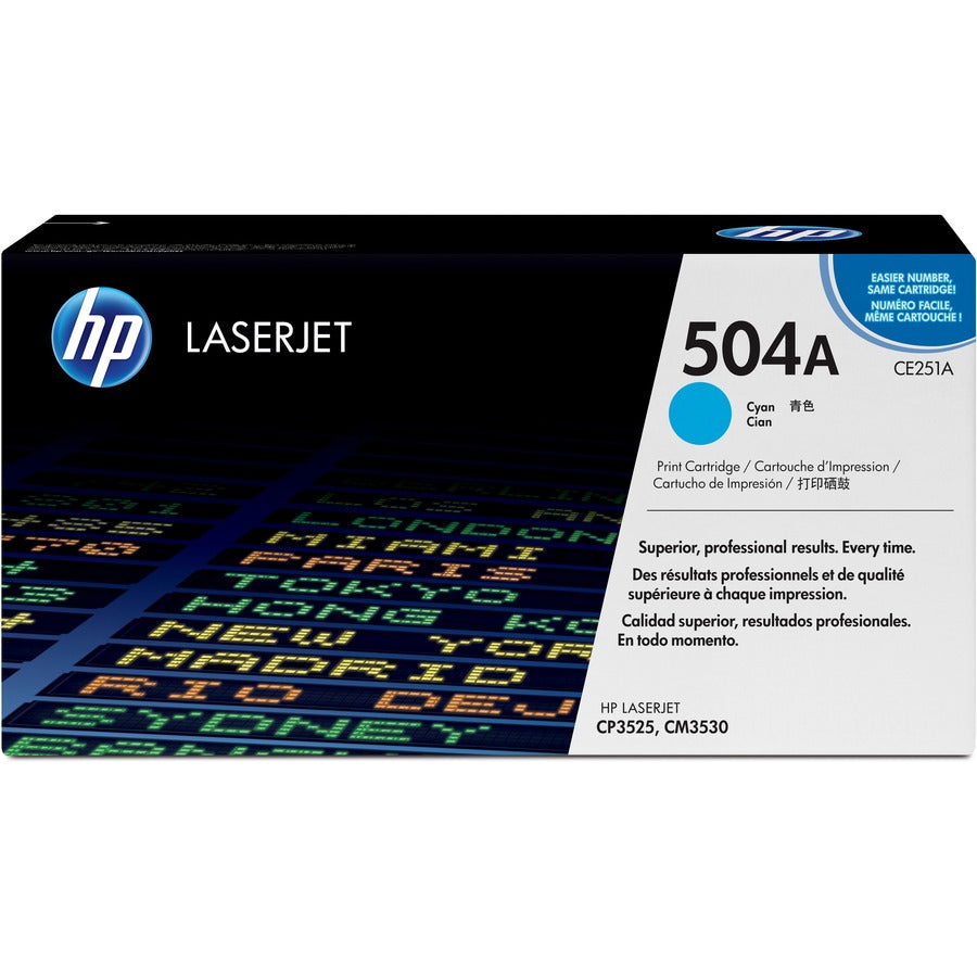 HP CE251A 504A Cyan Toner Cartridge, 7000 Page Yield