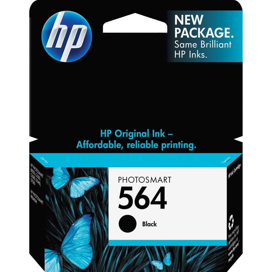 HP 564 black ink cartridge package with blue butterfly design and HP logo-alternate-image1