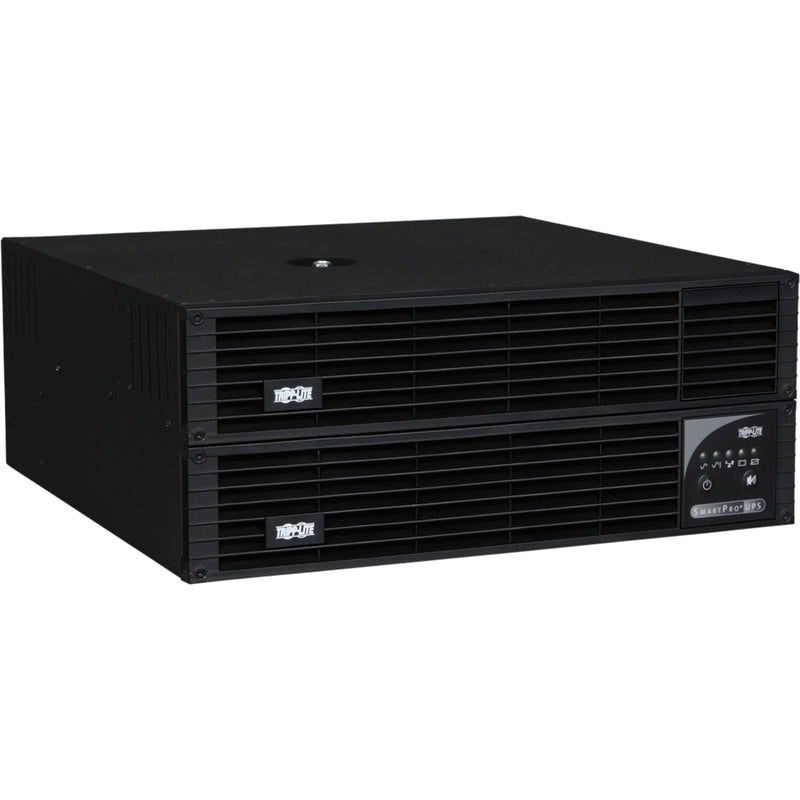 Front view of Tripp Lite SMART3000CRMXL 4U rackmount UPS system showing ventilation grills and LED display panel