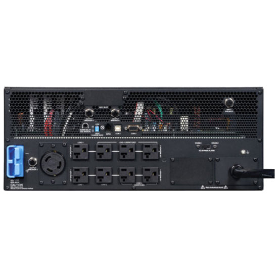 Rear view of SMART3000CRMXL UPS showing multiple outlets, ports, and cooling vents