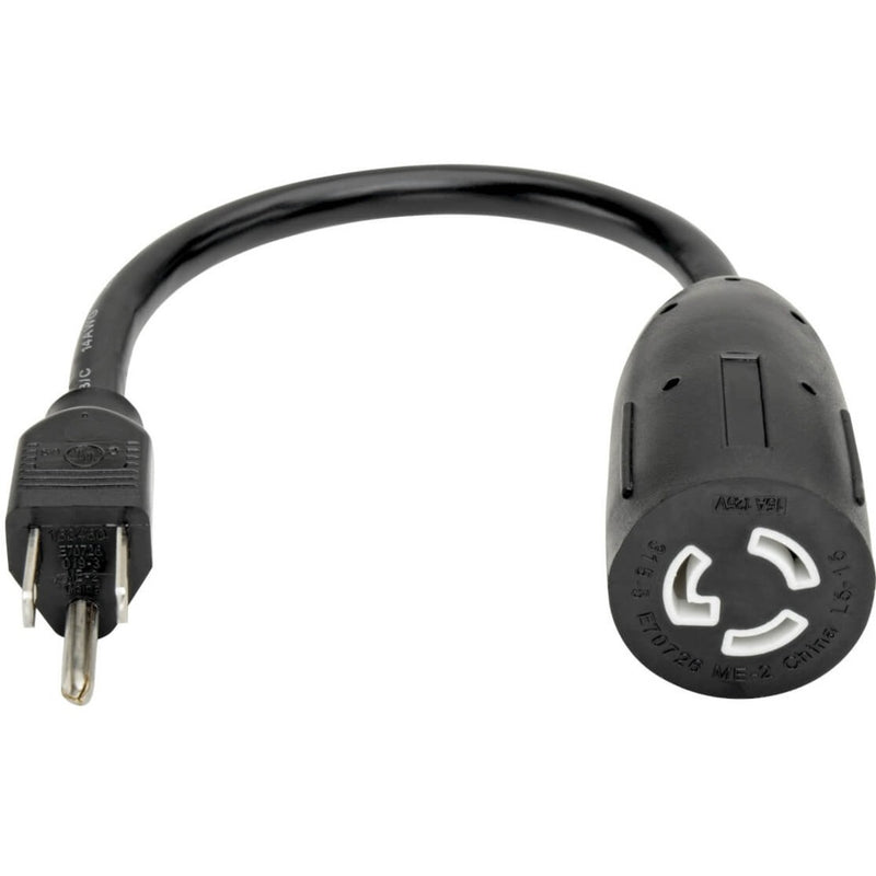 Full length view of Tripp Lite P023-001 power adapter showing curved cable design and both connector ends