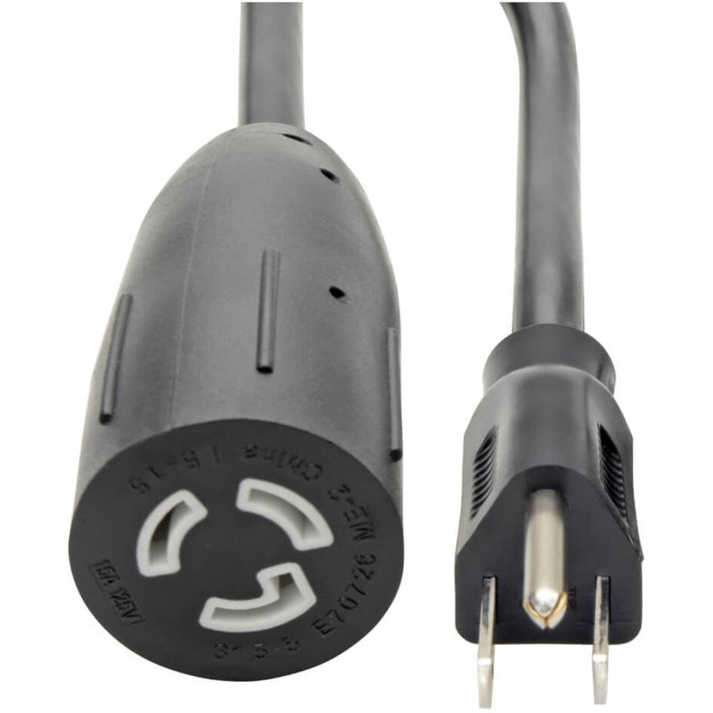 Close-up view of Tripp Lite P023-001 power adapter cable showing NEMA 5-15P and L5-15R connectors