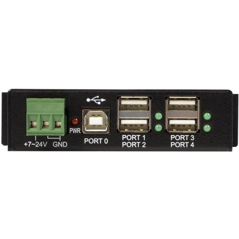 Detailed view of USB hub ports with labels and status indicators