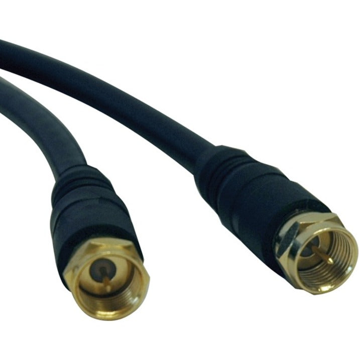 Tripp Lite RG-59 coaxial cable with gold-plated F-type connectors at both ends against white background