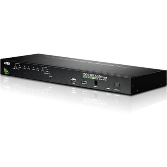 Front view of ATEN CS1708A 8-port KVM switch showing LED indicators and control buttons