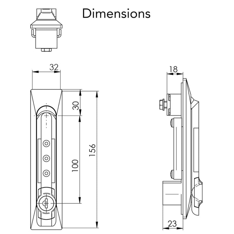 Technical diagram showing detailed dimensions of the SRCOMBO combination lock handle