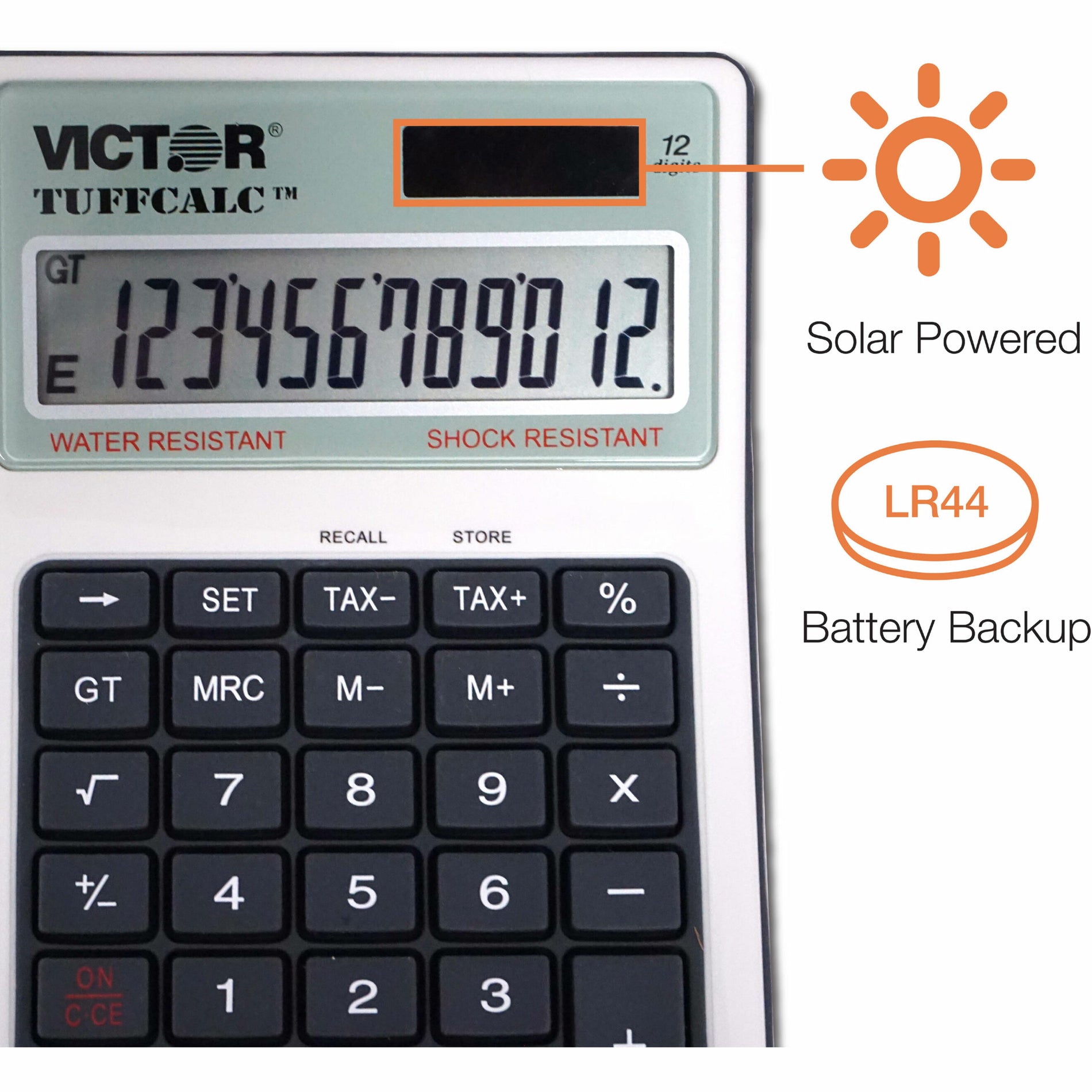 Victor 99901 TuffCalc Calculator, Angled Display, Extra Large Display, Washable, Dual Power