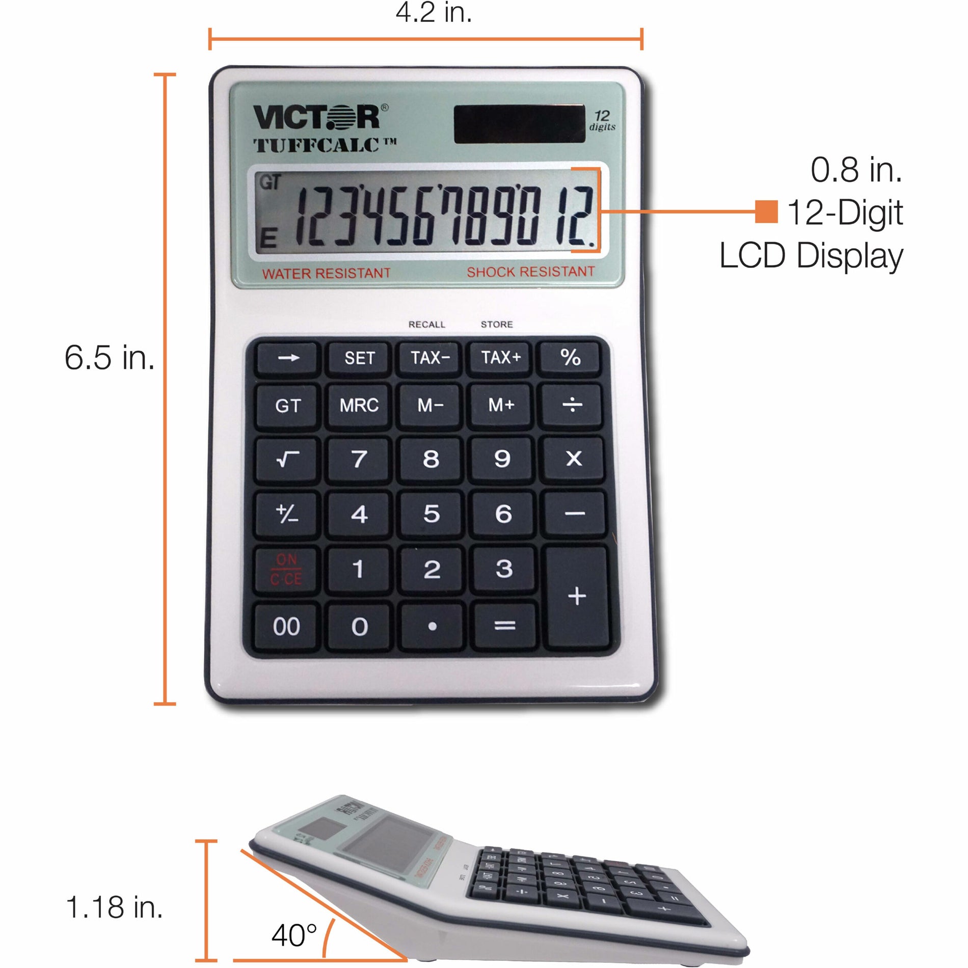 Victor 99901 TuffCalc Calculator, Angled Display, Extra Large Display, Washable, Dual Power