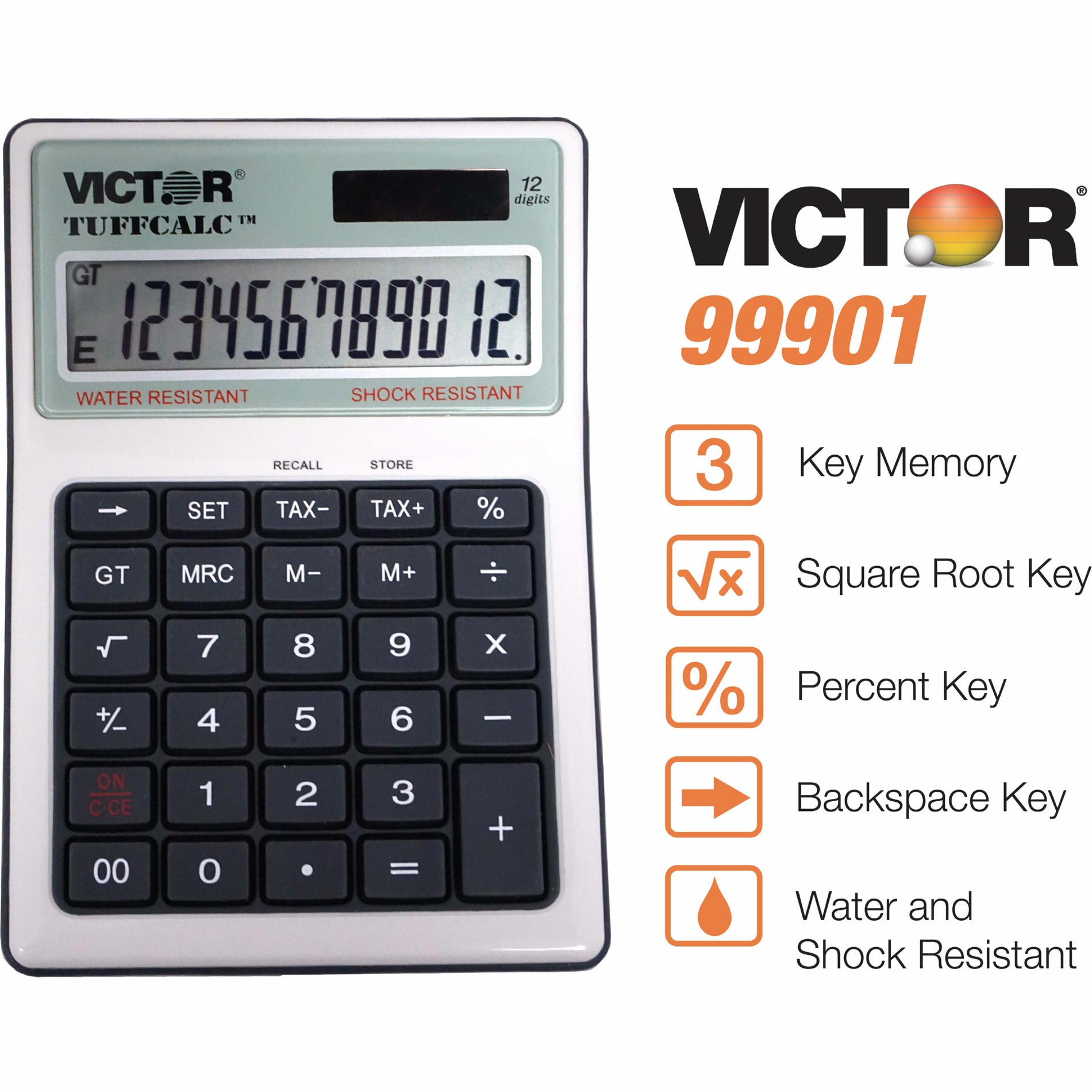 Victor 99901 TuffCalc Calculator, Angled Display, Extra Large Display, Washable, Dual Power