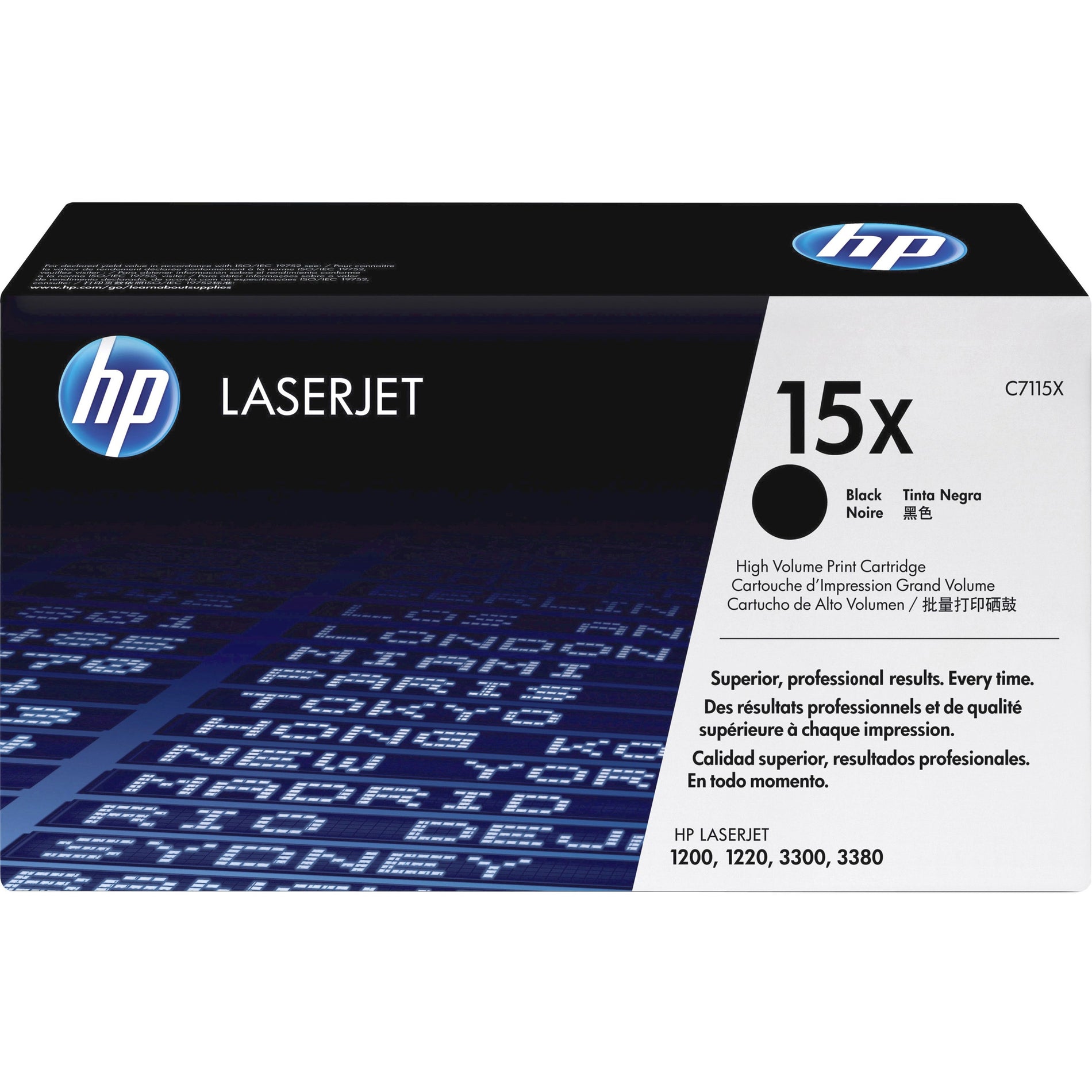 HP 15X toner cartridge retail packaging showing product details and specifications-alternate-image1