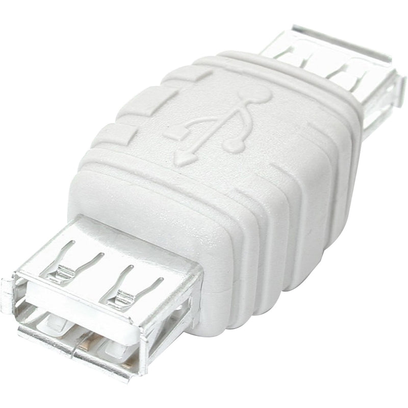 White USB Type-A female to female gender changer adapter showing both connector ends