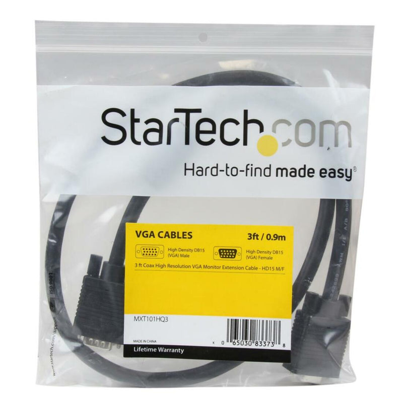 StarTech.com VGA cable retail packaging showing product specifications and lifetime warranty