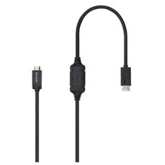 Belkin DisplayPort to HDMI adapter cable showing both connectors and flexible black cable design