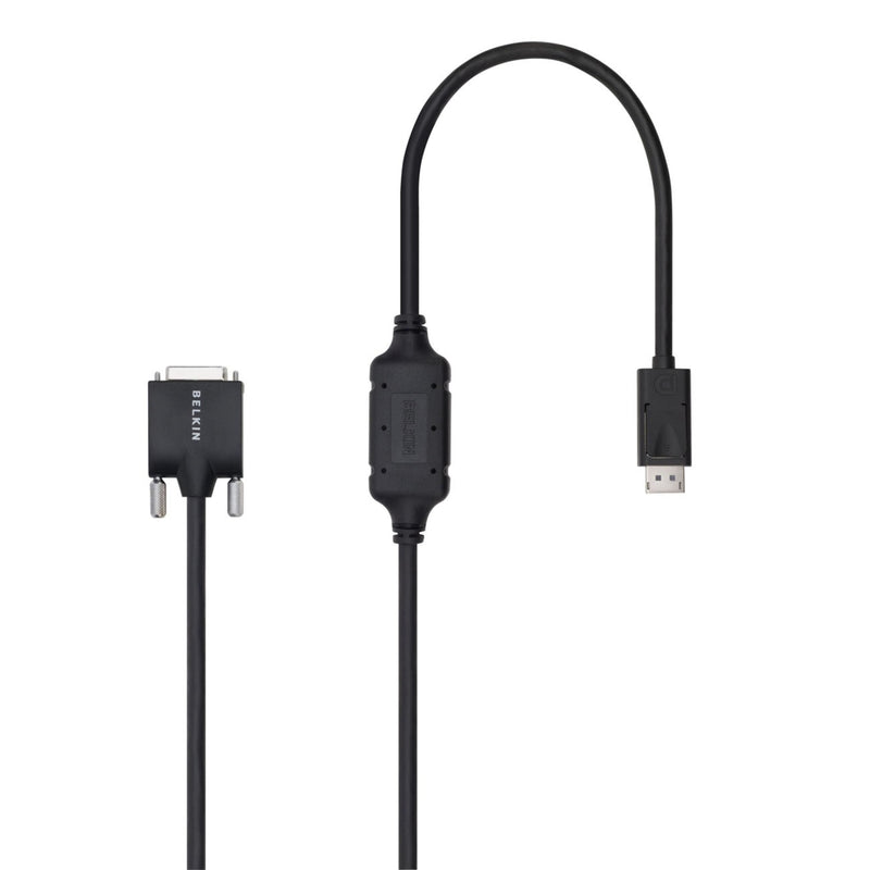 Belkin 6-foot black DisplayPort to DVI cable with male connectors and integrated signal booster